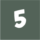 Five Icon of a white number five on a dark green background