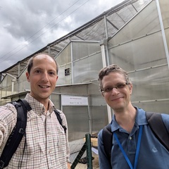 Jacob and Tamas take a selfie in front of the Rush Research Facility