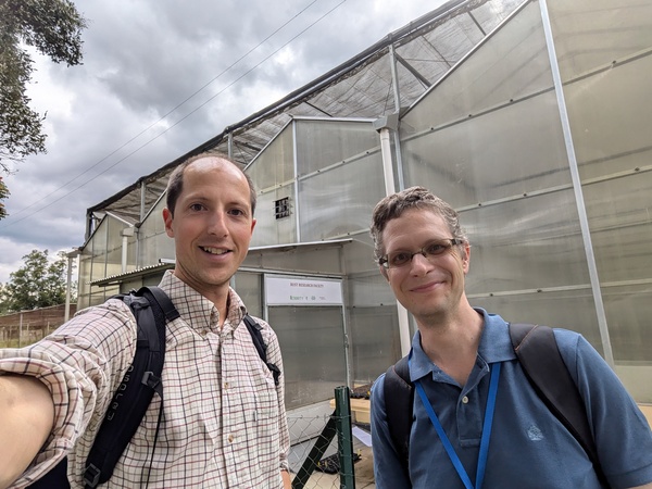 Jacob and Tamas take a selfie in front of the Rush Research Facility
