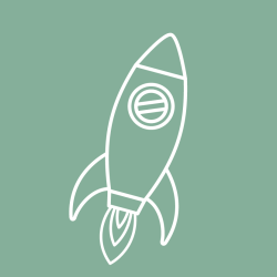 Icon of a white rocket on a pale blue background